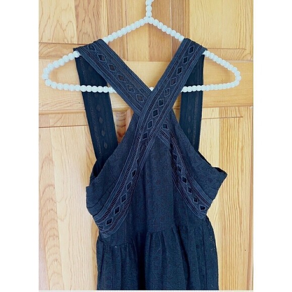 J.O.A. Los Angeles Black Lace A Line Dress Sz S Cross Front Sundress Wedding - Picture 2 of 8